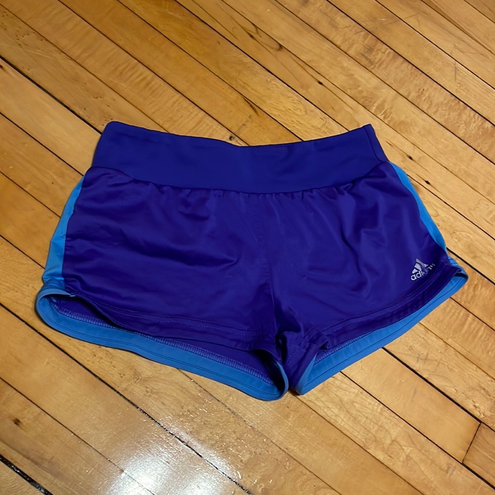 S Neon blue/purple Adidas running shorts